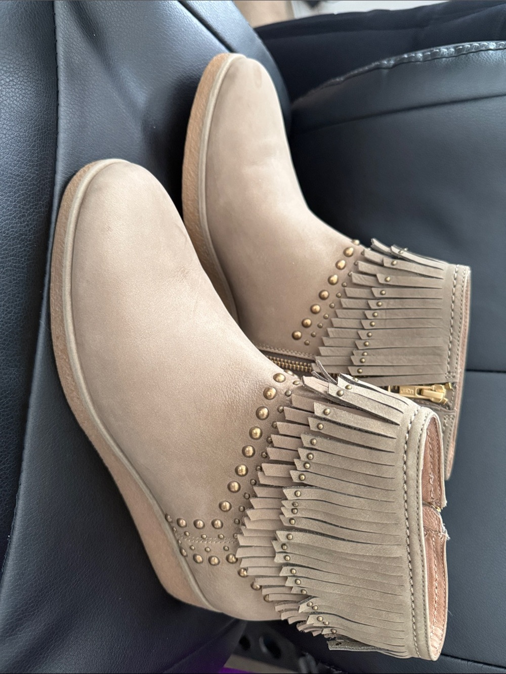 UGG Fringe Stud Ankle Boots - Tan Suede
